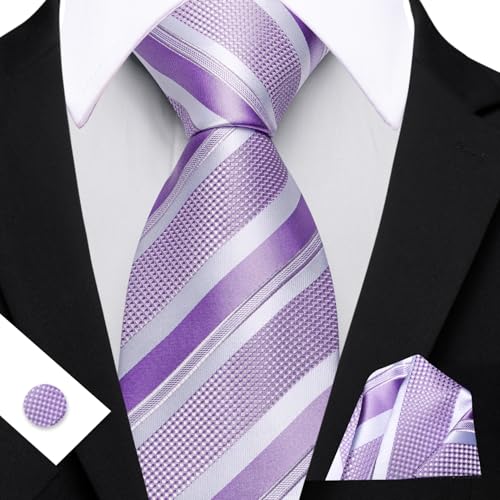 Image of Barry.Wang Mens Tie Set Plaid Check Neckties Formal Business Wedding Luxury Pocket Square Cufflinks