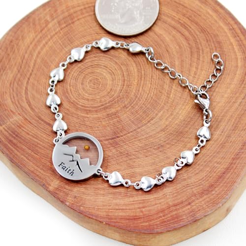 Image of Uloveido Stainless Steel Heart Chain Link Bracelet - Religious Inspirational Mustard Seed Charm Bracelet for Women Lady Y4431