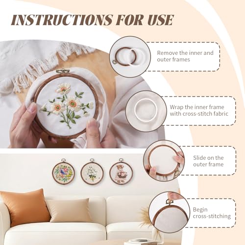Image of 4 Inch Small Embroidery Hoops, 12 Pcs Embroidery Hoop Round Imitated Wood Rubber Hoop Rings Display Frame for Cross Stitch, DIY Art Craft Sewing & Hanging Ornaments (4 in)