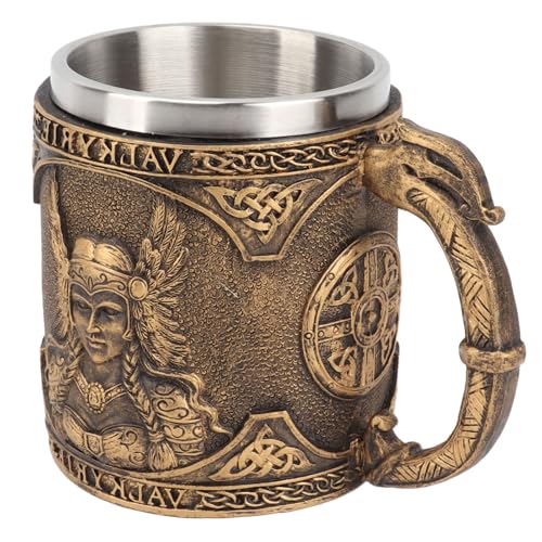 Cyrank Taza Vikinga Stein De Cerveza, Jarra De Cerveza De Doble Capa De Acero Inoxidable Stein De Taza Vikinga Para Beber De Resina Patrón Pirata Taza Para Bebidas Suministros Para B