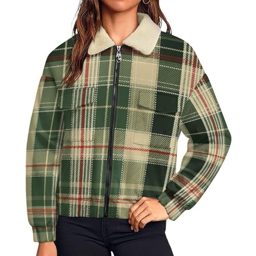 Manteau polaire à plaid vintage femme doublé chaud veste d hiver à carreaux écossais