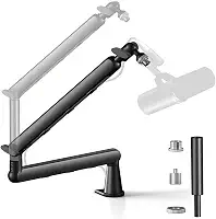 Abacafly Braço Articulado Microfone, Suporte Microfone, Braço Articulado, Suporte Microfone Mesa com Clipe de Montagem e Slot para Gerenciamento de Cabos