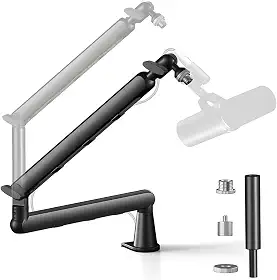 Abacafly Braço Articulado Microfone, Suporte Microfone, Braço Articulado, Suporte Microfone Mesa com Clipe de Montagem e Slot para Gerenciamento de Cabos