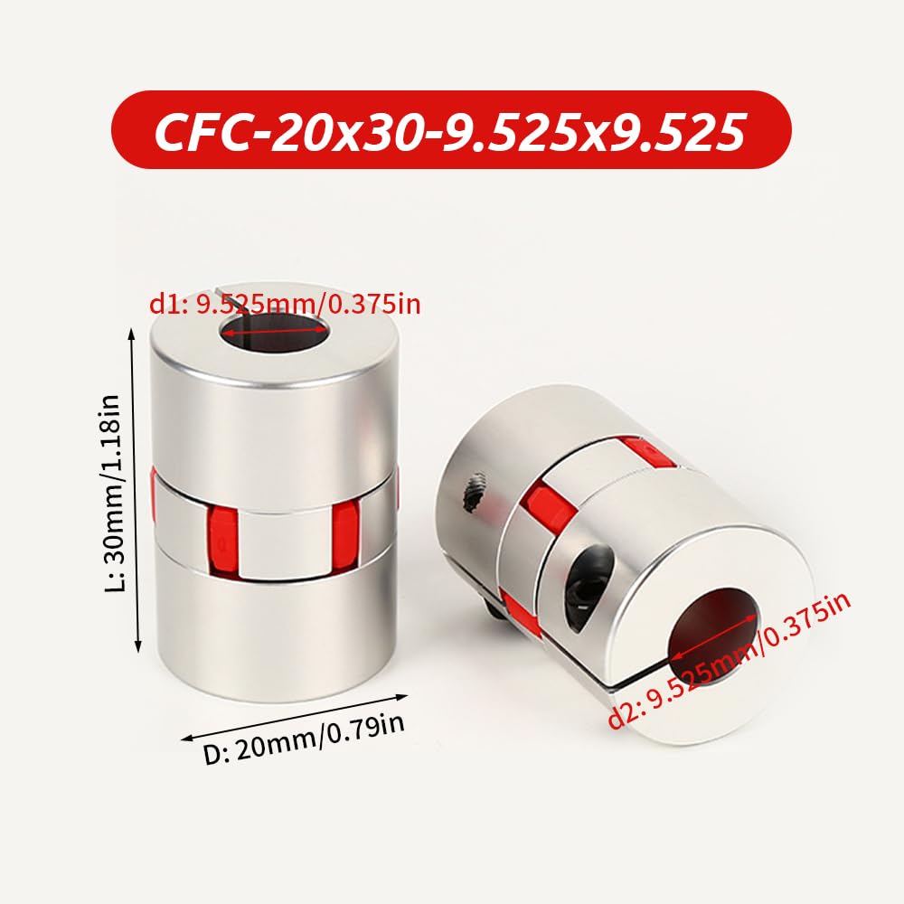 9.525mm to 9.525mm Plum Flexible Shaft Coupling, Diameter 20mm Length 30mm Aluminium Motor Connector Flexible Spider Coupler for 3D Printer CNC Machine Servo Stepped Motor