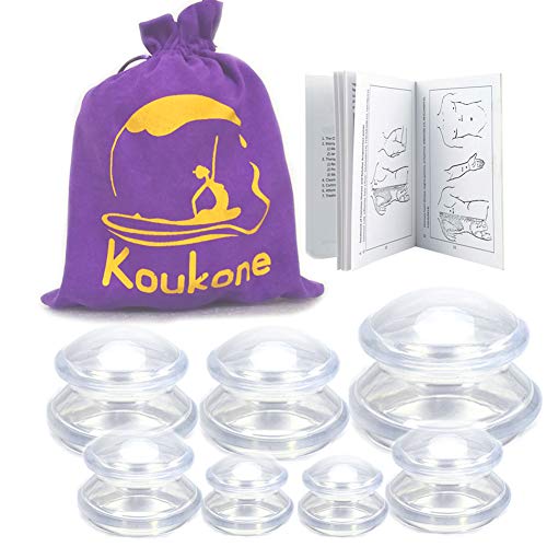 Silicone Cupping Therapy Sets (4 Sizes, Includes 1pc X-Large) Vacuum Massage Cups Kit for Cellulite Treatment & Tissue Muscle Joint Neck Back Pain Relief Massager (Pack of 7, Medium Set)