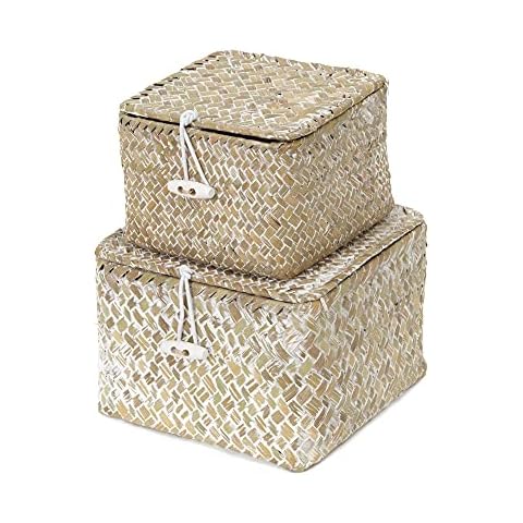 Compactor Tresor Seagrass Storage Basket, Set of 2 Stackable Baskets, 12 x 12 x 8cm/15 x 15 x 10 cm, Woven Seagrass, Beige, RAN7853 Cover
