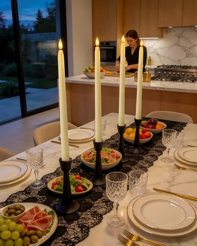 Image of Homemory 15 inches Real Wax Flameless Taper Candles with Remote Timer, 3 Pcs Ivory LED Taper Candles Battery Operated with 3D Flickering Flame, Window Candle Led Candlesticks for Dinners Home Decor