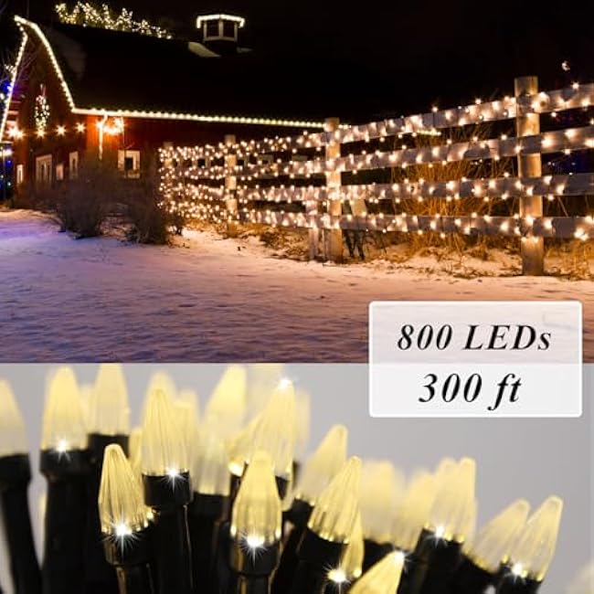 Solhice 300ft String Lights Outside with Remote, 800 LED Waterproof Extra Long Twinkle String Lights, Plug in Fairy Light for Outdoor Indoor Garden Decor, Warm White, Dark Green Wire
