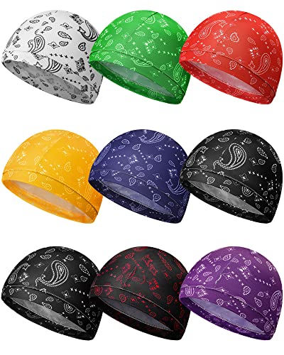 Image of 9 Pcs Cooling Skull Cap Camo Liner Sweat Wicking Lightweight Cycling Cap Running Hat for Men Women