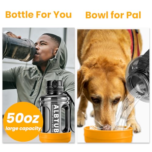 Dog-Water-Bottle-and-Large-Dog-Travel-Bowl-Combo-Portable-Water-Bottle-Dispenser-for-Hunting-Hiking-Beach-Camping-Park-Walking-50OZ-Yellow
