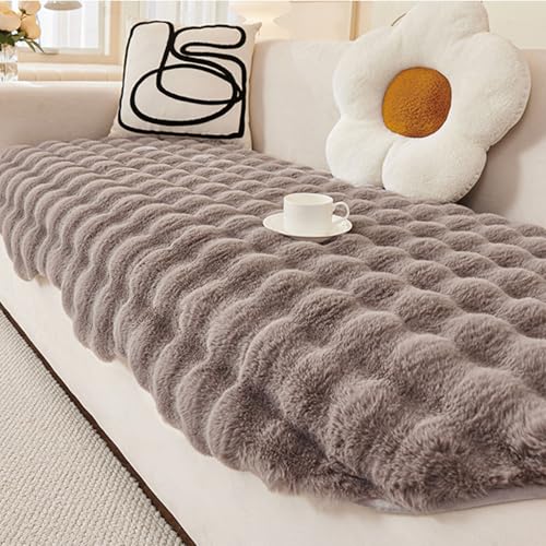 ソファーカバー 2人掛け 3人掛け 肘付き 形状のラビットベルベットレザー ソファーカバー かけるだけ 肘なしソファ-カバー あったか 吸湿発熱 蓄熱 秋冬用 無地 厚くする 滑り止め ペット対応 爪とぎ防止 (ダークグレー, 90×240cm)