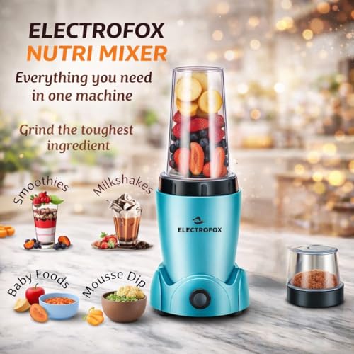 Image of Electrofox Belndo+ 2 Jar Bullet Nutri 750 W Juicer Mixer Grinder (2 Jar Nutri Blendo+ | 2 Jars | Aqua Blue) 2 Year Warranty