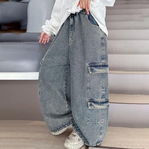 Boys Baggy Cargo Jeans Elastic High Waist Hip Hop Pant Vintage Wide Leg Ripped Jeans Loose Fit for Teens with Pockets2