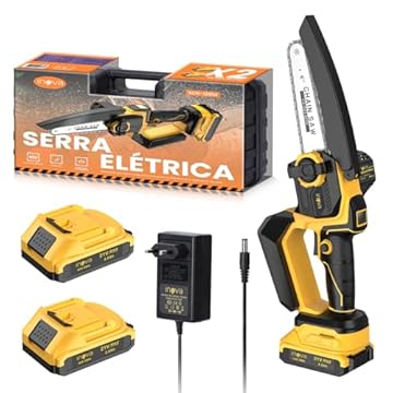 Motoserra elétrica à Bateria 6",Serra Eletrica 21V Bivolt com 2 baterias de 2,0 Ah, Corta Bambu Madeira Lenha Galhos, Domestico motosserra para jardim para poda de árvores