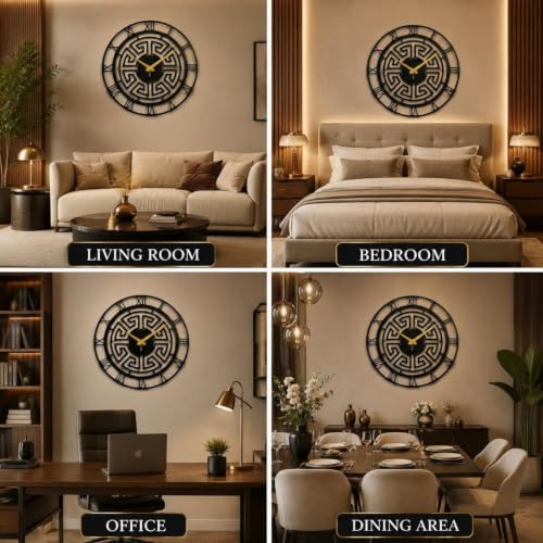 Image of 40 cm Metal Wall Clock | Silent Non-Ticking Skeleton Wall Clock | Modern Black Iron Analog Clock for Living Room, Bedroom, Hall, Office & Home Decor (Design-8)