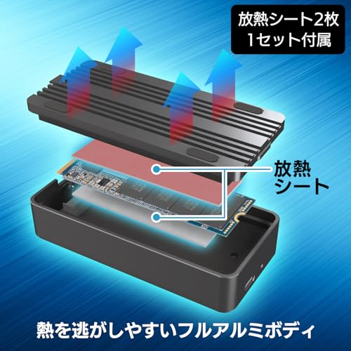 undefined ロジテックダイレクト USB 4 SSD ケース 外付け M.2 NVMe 読込3,800MB/s M-Key B&M-Key 2280 / 2260 / 2242 / 2230 Type-C PCIe Gen3×2/Gen4 トンネリング 40Gbps Thunderbolt 3/4 放熱 アルミニウムボディ 4TBまで PS5 PS5Pro Mac iPad Pro LHR-LPNVWU4CD の商品画像 3