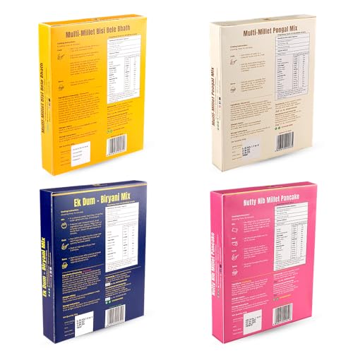 Image of Revival Millet Combo Pack - Instant Biryani, Pongal, Bisi Bele Bath & Pancake Mix (800g) | High-Protein, High-Fiber | Healthy Ready-to-Cook Indian Meals | No Preservatives