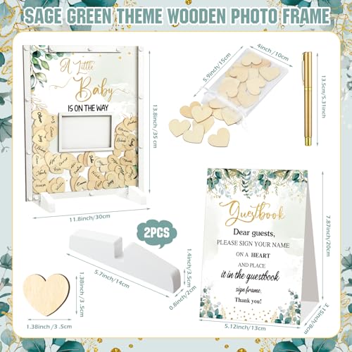 Image of Beeveer 65 Pcs Baby Shower Guest Book Alternatives Baby Shower Sign in Guest Book Decorations Greenery BabyShower Decorations with Picture Frame and 60 Wooden Chip a LittleBaby Is on The Way Favors