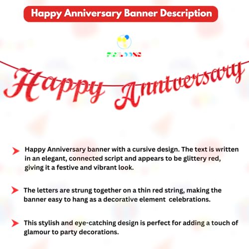 Image of Flyloons 11th Happy Anniversary Banner Red Decorations Kit for Men Women Wedding Anniversary Banner Items without Balloons