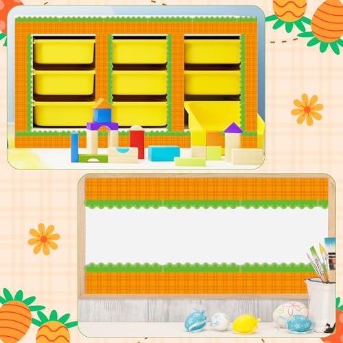 Image of BeYumi Carrot Plaid Border Trim - 65ft Back to School Carrot Scalloped Rolled Border Trim Cute Orange Plaid Bulletin Board Set Classroom Office Chalkboard Door Decor Spring Farmhouse Party Decoration