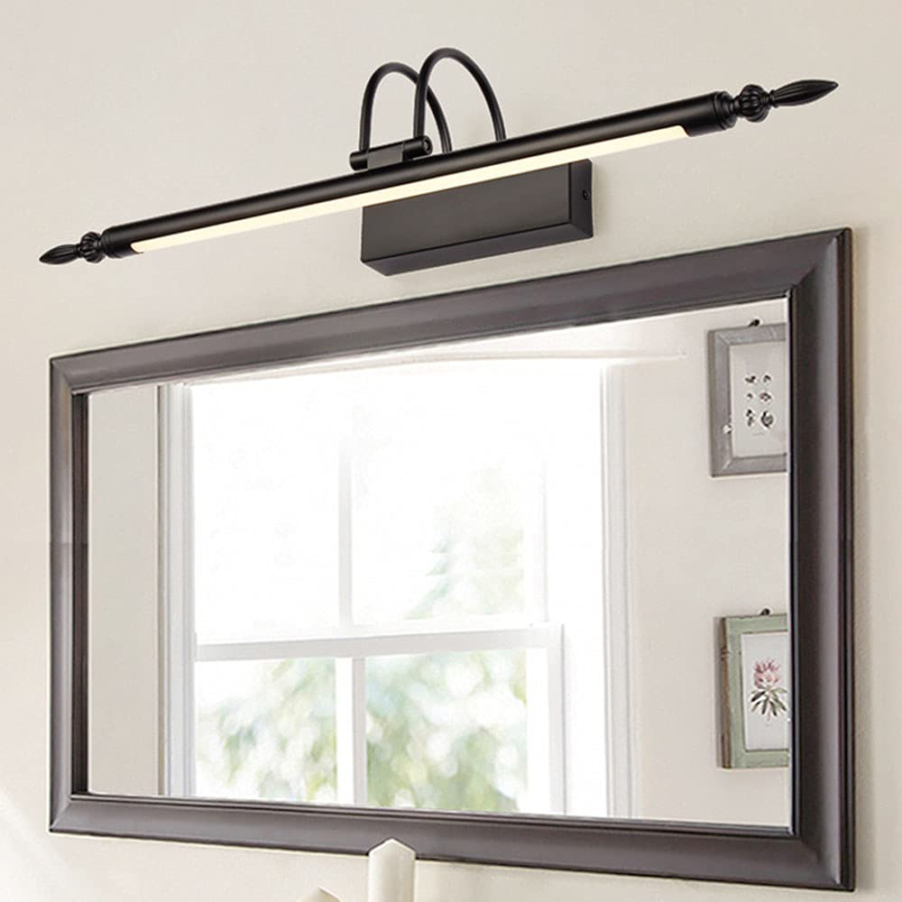Retro LED Spiegellampe Schwarz Design Spiegelleuchte Schmiedeeisen Spiegel Frontlicht IP44 Wandleuchte Badezimmer Wasserdicht Beschlagfrei Toilette Badezimmer Spiegellicht L76CM,76cm white light
