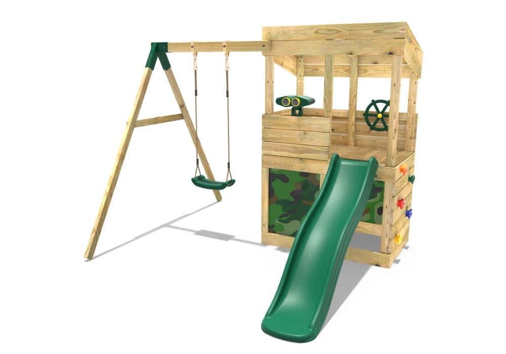 Sponsored Ad – Rebo® Wooden Lookout Tower Playhouse with 6ft Slide and Swing - Yellowstone | OutdoorToys | Pressure Treated Timber, Climbing Wall, either Binoculars or Telescope & Steering Wheel & Secret Den at Base