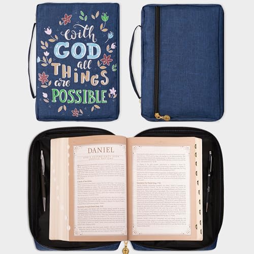 Image of With God All Things Are Possible Navy Floral Value Bible Cover - Matthew 19:26