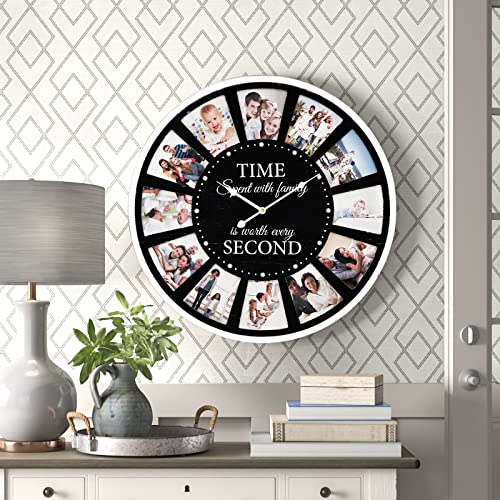 Jumbo Humble 12 Photo Collage Family Quote Wood Wall Clock, Rustic Farmhouse Wall Clock, Large Oversized Wall Clock For Home, Kitchen, Living Room, Silent Battery Powered 25 Inch Black And White #TOP3