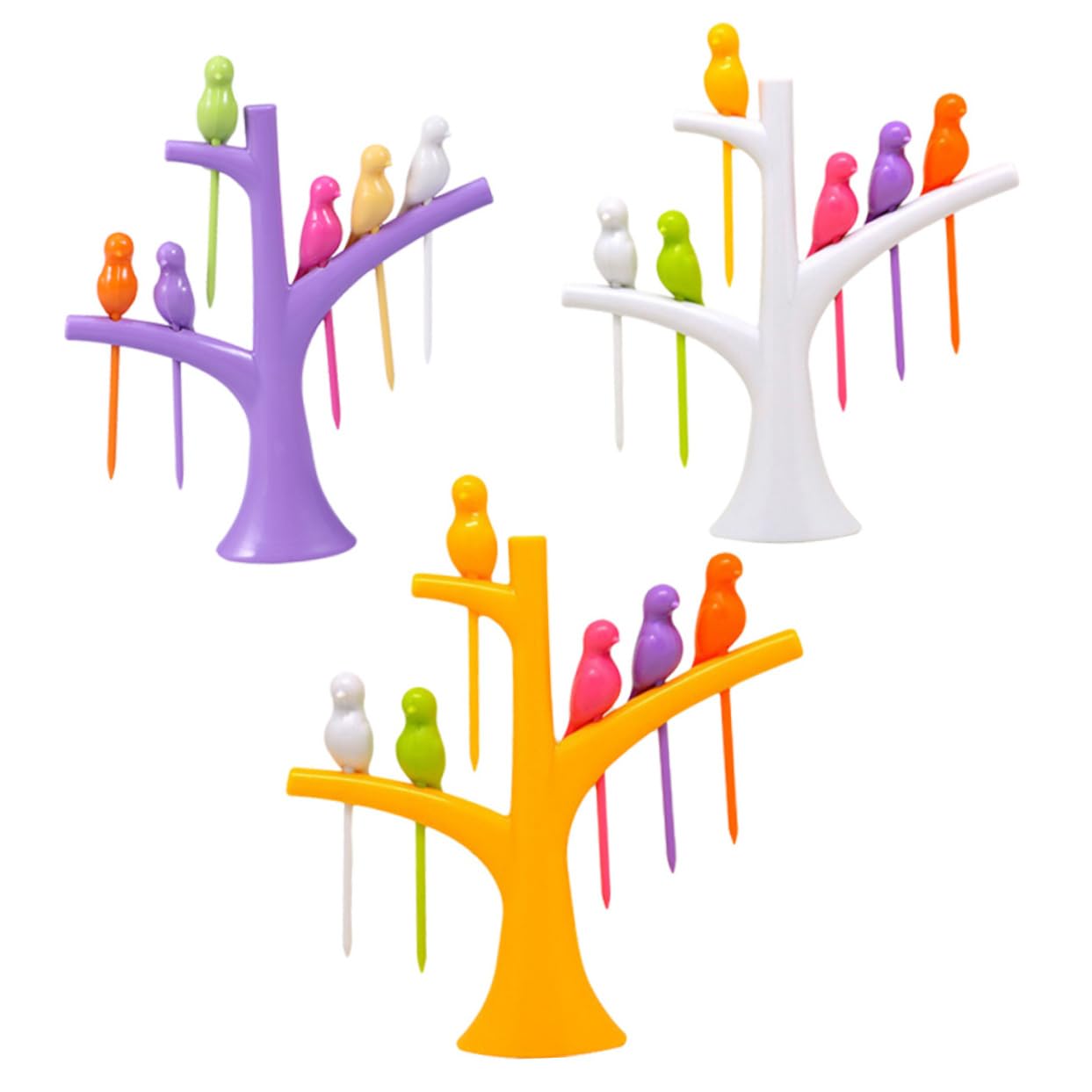 OUNONA 3Sets Bird Shaped Plastic Fruit Picks Cute Dessert Forks for Parties Afternoon Tea for Adults Bird Design for Food Decoration
