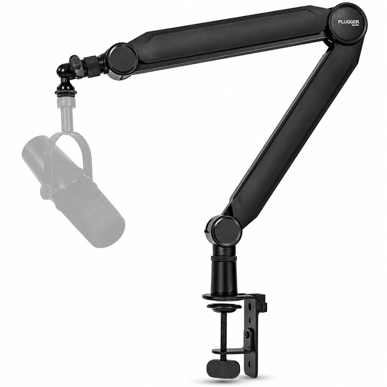 Plugger Studio Flextream - Soporte para micrófono de mesa articulado, brazo de micrófono flexible para podcast, streaming, voz en off, home studio, visio, escritorio, fijación de abrazadera