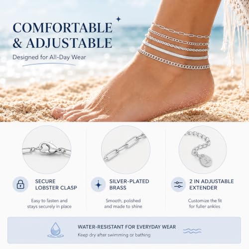 Image of AOZEL Gold /Silver Plated Anklet Bracelets for Women Waterproof Plus Size Cuban Link Chain Ankle Bracelet for Large Ankle 9-12inch
