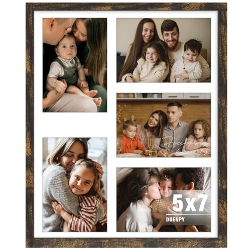 Image of DUENPY 13x16 Picture Frame 5x7 Collage Picture Frame Displays Five 5x7 inch Photos Collage Wall Decor Wall Hanging Brown