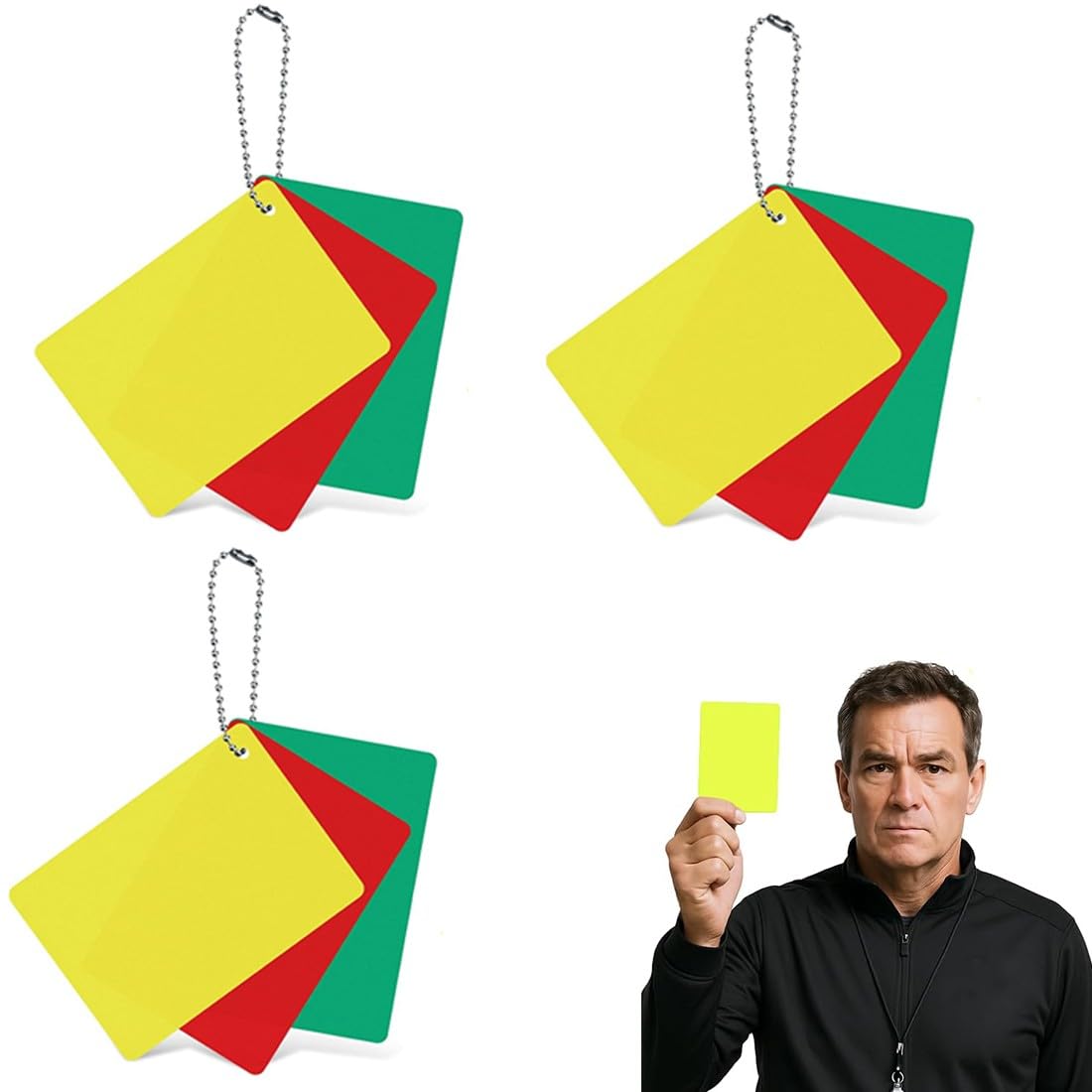 Carton Arbitre Football,3 Set de Carte Foot,Cartons de Pénalité D'arbitre Football Rouge Jaune Vert,Cartes Pénalité Portable pour Matchs,Entraînements,Sport