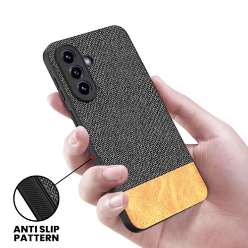 Image of Kapa Soft Fabric & Leather Hybrid Protective Back Cover for Samsung Galaxy A57 5G | Shockproof Slim Hard Anti Slip Back Case (Black,Brown)