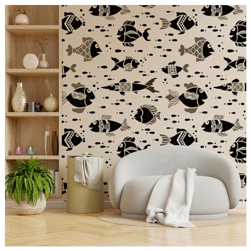 Image of Kayra Decor Fish Tale Kids Room Wall Stencil -Pack of 1, Sheet Size 24 x 24 inch /Design Size 20 x 22 inch.