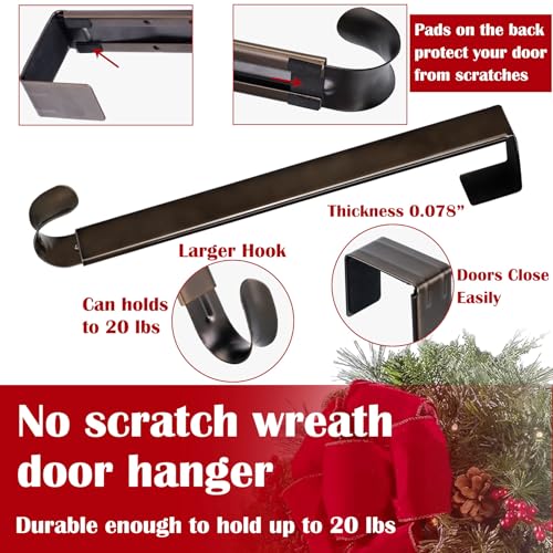 Image of 15 inchto 25 inch Wreath Door Hanger, Non Scratch Wreath Hangers for Front Door | Metal Door Wreath Hanger, Over the Door Hooks, Hanging Fall Easter Christmas Halloween Decor Welcome Sign- Hold Up to 20lbs