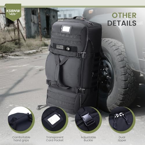 KSIBNW Rolling Duffel Bag with Wheels and Handle, 4 In 1 Tactical 86L Military Backpack with Hidden Straps,Waterproof Wheeled Large Duffle Bag for Travel,Durable MOLLE Luggage for Men & Women, Black4
