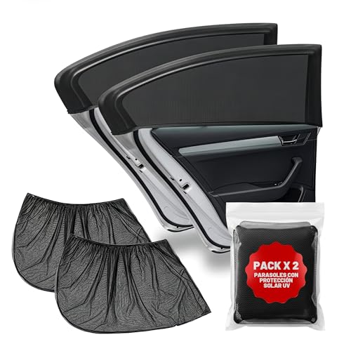 Pack 2 Parasoles Coche Laterales   Protector UV   Funda Ajustable Elastica para Ventanillas Traseras y Laterales   Quitasol Efecto Mosquitera   Parasol para Bebe, Niños y Mascotas