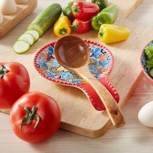 Image of vancasso 7.7 Inch Ceramic Spoon Rest, Bohemian Stove Top, Red | Holds Spoons, Spatulas, Ladles, and Tongs, Bohemian Design, Stove Top and Countertop, Dishwasher and Microwave Safe Ceramic