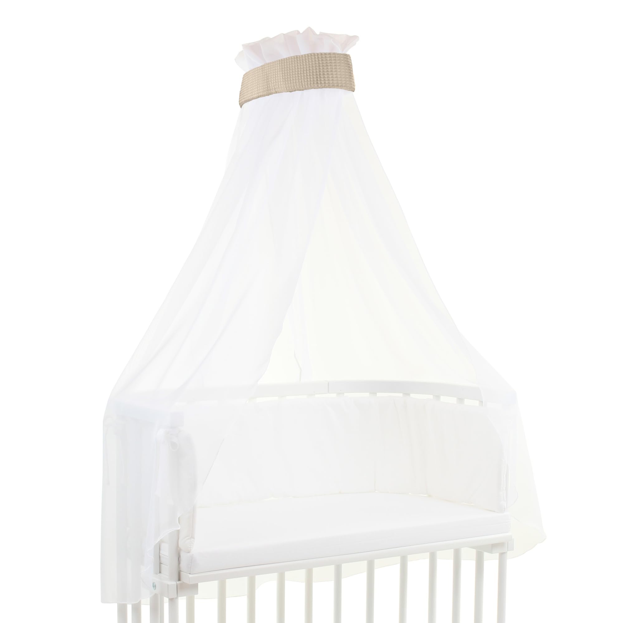 babybay Canopy Waffle Pique with Ribbon Suitable for All Models up to 96 cm in Length, Sand