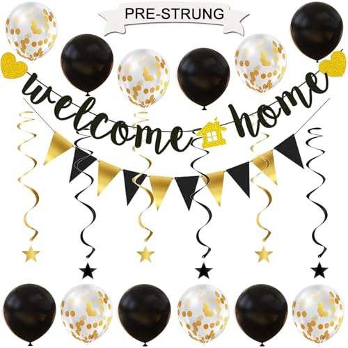 Pre-Strung Welcome Home Banner with Two Heart and A Vivid Home Si...