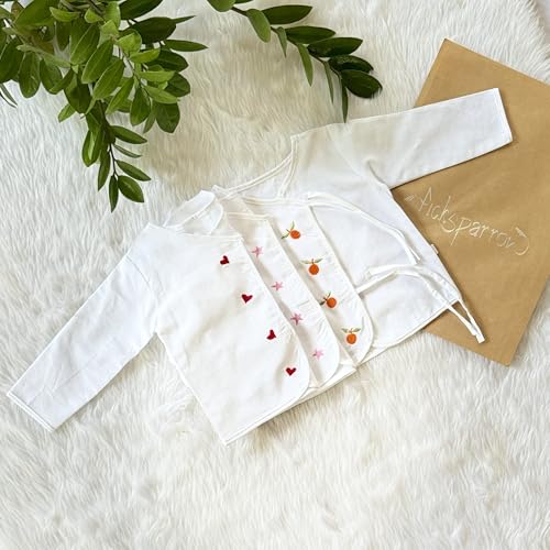Image of Picksparrow Pure Cotton Embroidered Newborn Baby Clothes /Jhablas /Vests (Full Sleeve, Set of 3)