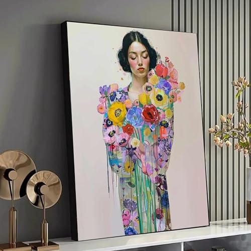 Affiche murale femme et fleurs grand format pour salon contemporain