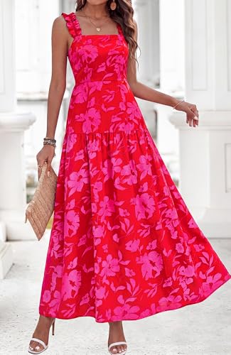 Image of BTFBM Dresses for Women Summer 2026 Formal Sleeveless Smocked Floral Long Wedding Guest Dress Party Spring