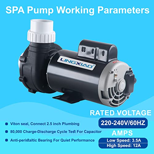 Image of 4HP Hot Tub Pump - 2 Speed LX SPA Pump Motor 230V, Connect to 2.5 inch Port, Super Flow Rate 267GPM (Mode: 56WUA400a-II)