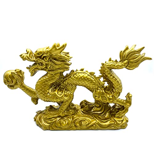 Estatua Feng Shui Dragón Dorado de Resina 13 Pulg miniatura 6