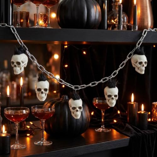 Guirnalda de calaveras para Halloween: decoración espeluznante en cadena para pared y porche 4