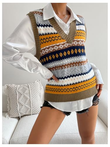 Floerns Women's Geo Pattern V Neck Sweater Vest Contrast Binding Knitted Tank Tops3