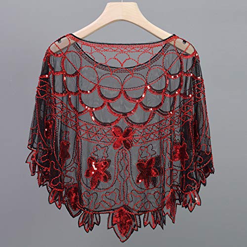 Whitewed Womens Sequin Mesh Sheer Tops Shrug Bolero Shawl Coverup Cape Poncho3
