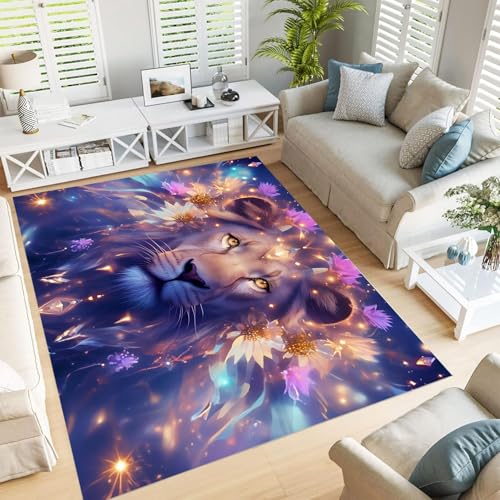 Tapis bleu marine lion fantastique facile à nettoyer pour grand salon